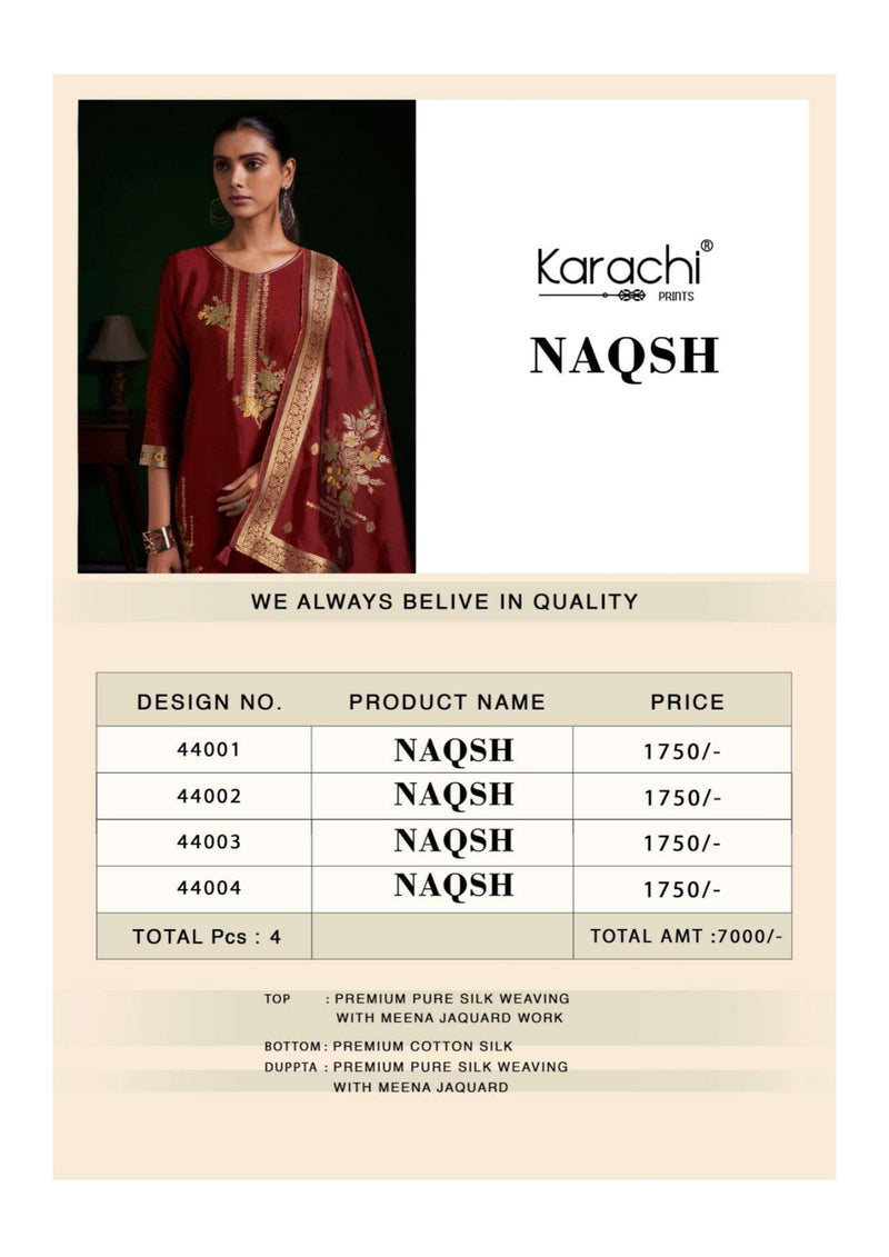 Karachi Print Naqsh Pure Silk Weaving Jacquard Work Salwar Suit