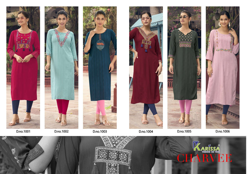 Karissa Charvee  Rayon Weaving Effect Thread Work With Handwork Casual Wear Kurti