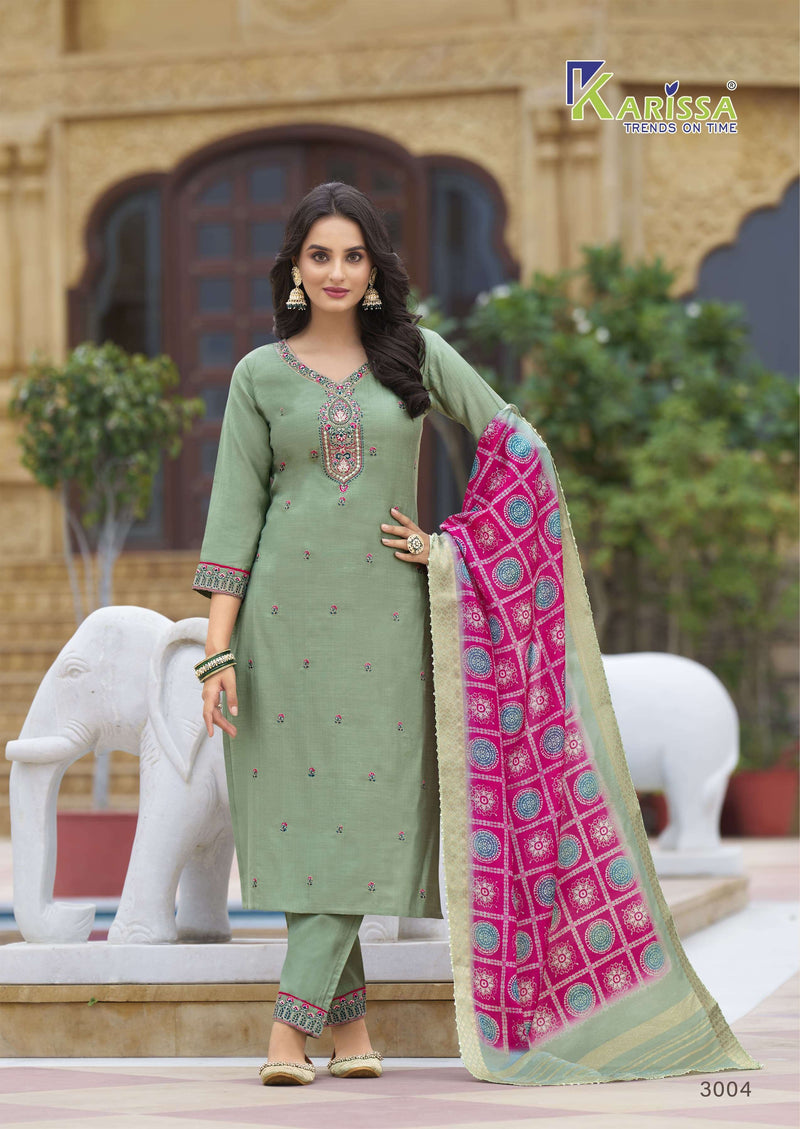 Karissa Nora Vol 3 Viscose Thread Hand Khatli Work Festiv Wear Kurti Pant Dupatta Set