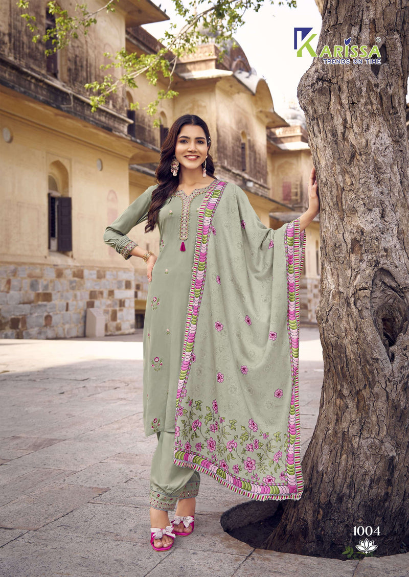 Karissa Shanaya Rayon Designer Thread Hand Work Kurti With Afghani Bottom Dupatta Set