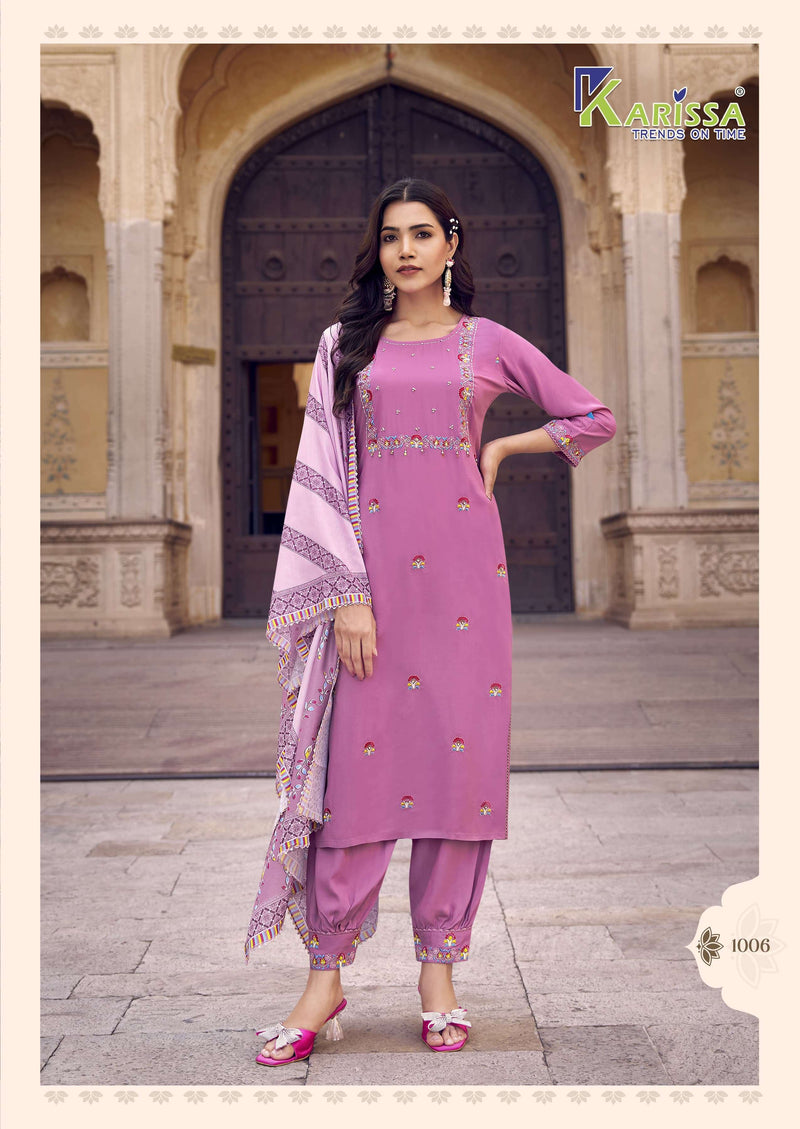 Karissa Shanaya Rayon Designer Thread Hand Work Kurti With Afghani Bottom Dupatta Set