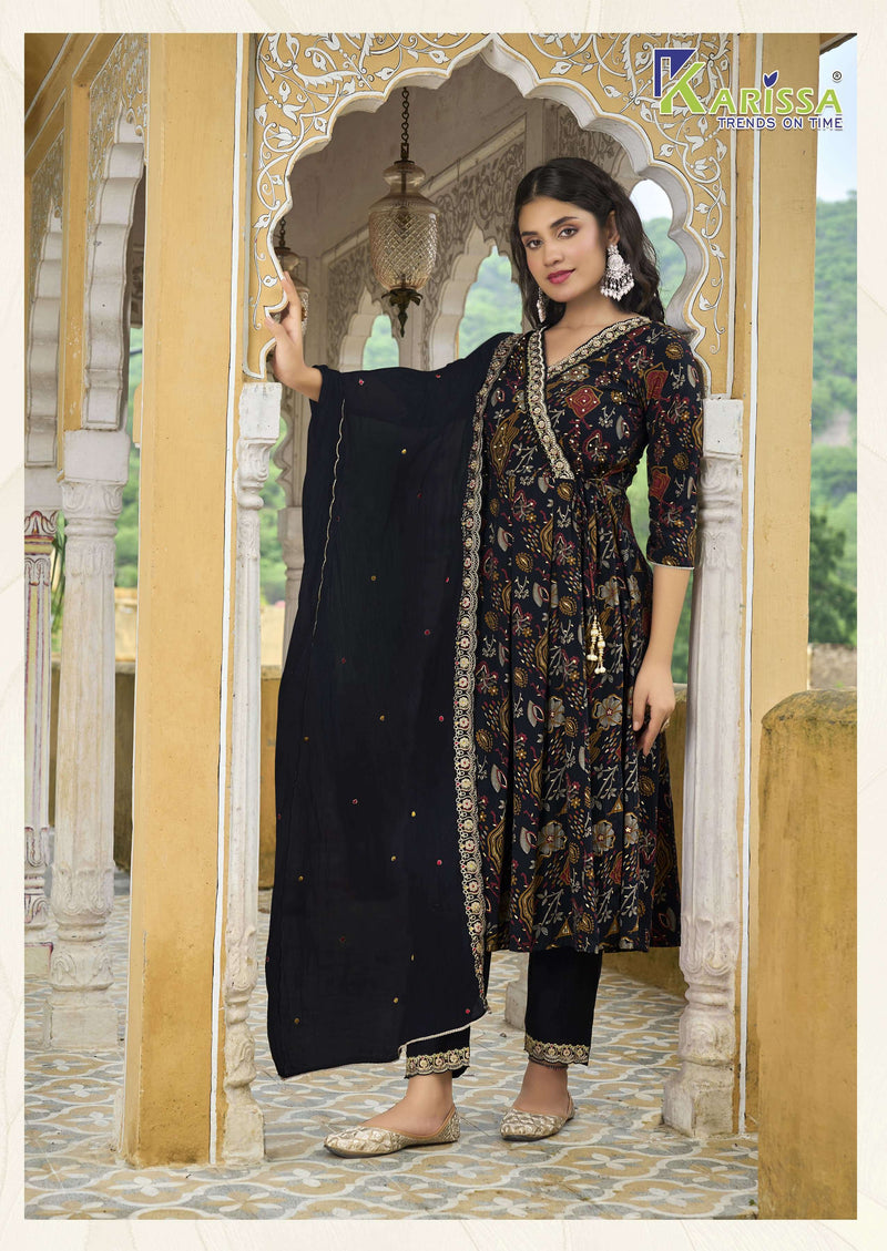 Karissa Suhana Viscose Soft Silk Foil Print Designer Kurti Pant Dupatta Set