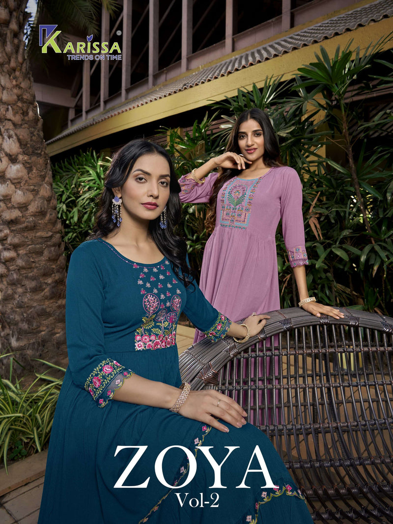 Karissa Zoya Vol 2 Rayon Thread Work & With Hand Work A Line Ghera Ladies Gown