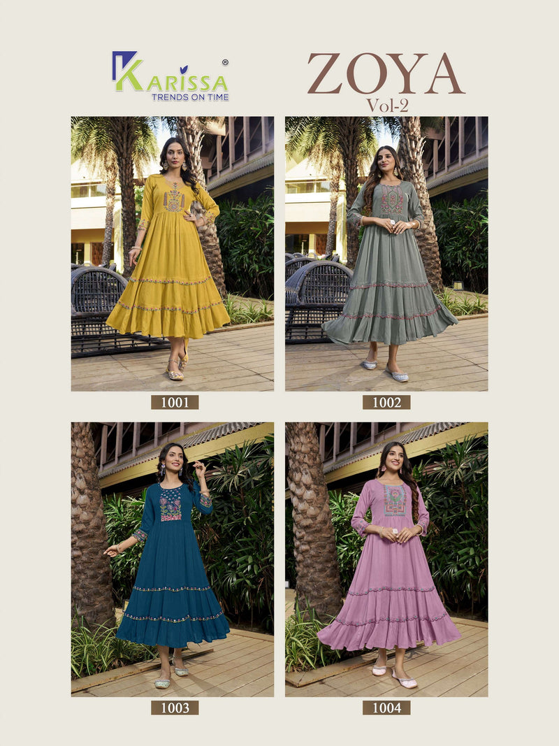 Karissa Zoya Vol 2 Rayon Thread Work & With Hand Work A Line Ghera Ladies Gown