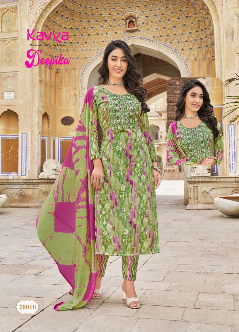 Kavya Deepika Vol 20 Fancy Print Straight  Embrodery Kurti With Nazleen Dupatta Set