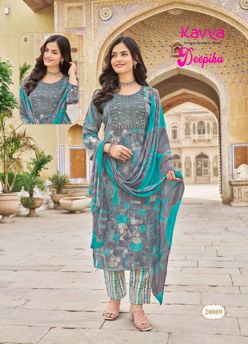 Kavya Deepika Vol 20 Fancy Print Straight  Embrodery Kurti With Nazleen Dupatta Set