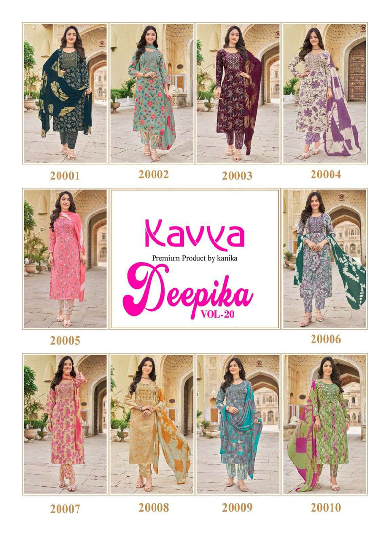 Kavya Deepika Vol 20 Fancy Print Straight  Embrodery Kurti With Nazleen Dupatta Set