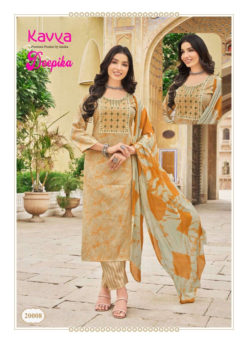 Kavya Deepika Vol 20 Fancy Print Straight  Embrodery Kurti With Nazleen Dupatta Set