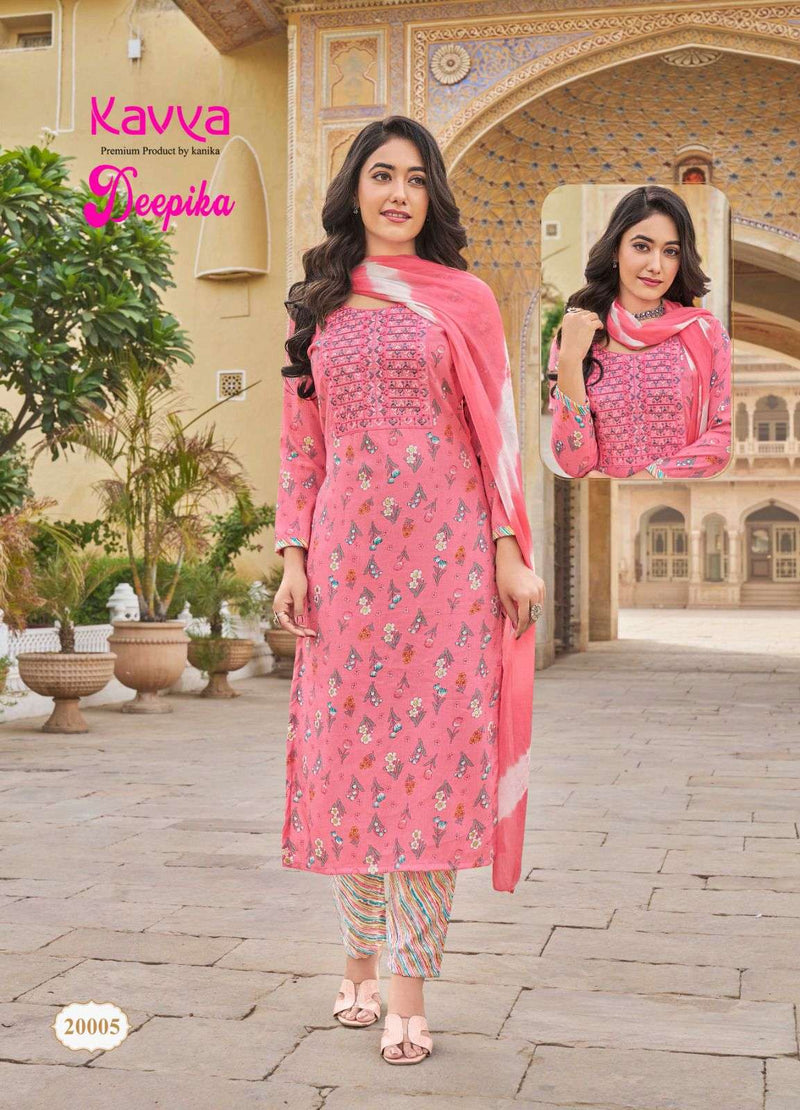 Kavya Deepika Vol 20 Fancy Print Straight  Embrodery Kurti With Nazleen Dupatta Set