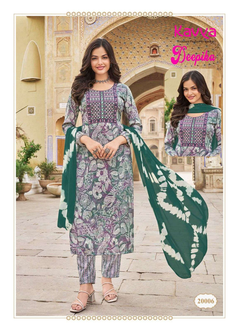 Kavya Deepika Vol 20 Fancy Print Straight  Embrodery Kurti With Nazleen Dupatta Set