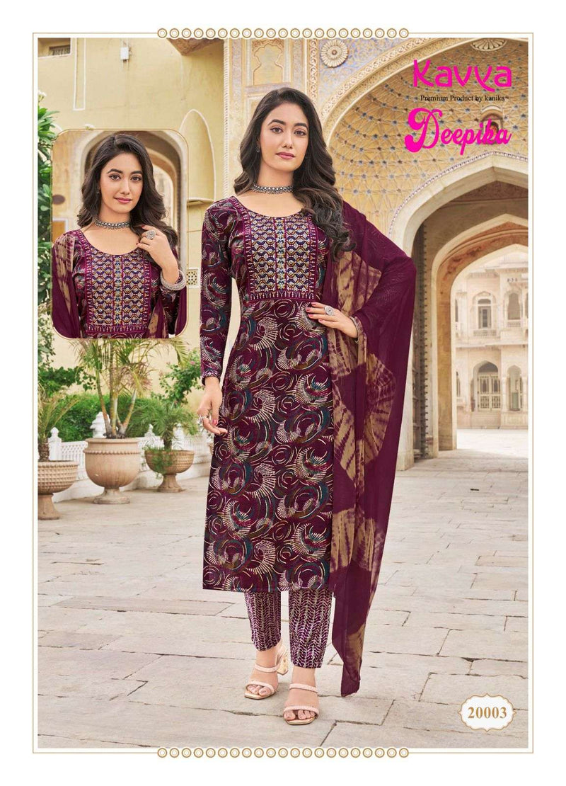 Kavya Deepika Vol 20 Fancy Print Straight  Embrodery Kurti With Nazleen Dupatta Set