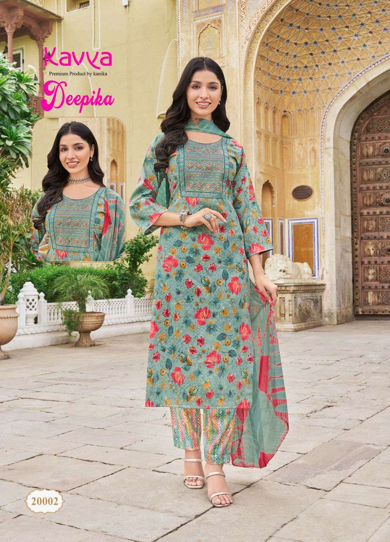 Kavya Deepika Vol 20 Fancy Print Straight  Embrodery Kurti With Nazleen Dupatta Set