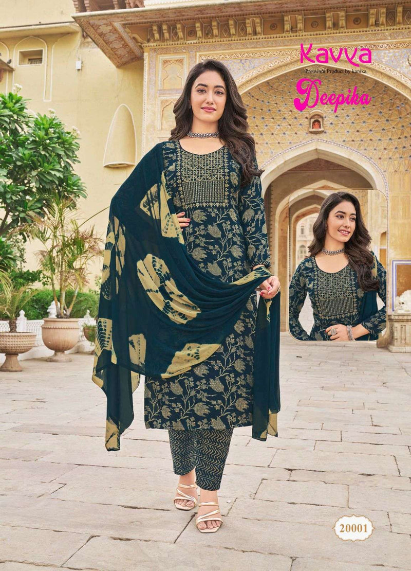 Kavya Deepika Vol 20 Fancy Print Straight  Embrodery Kurti With Nazleen Dupatta Set