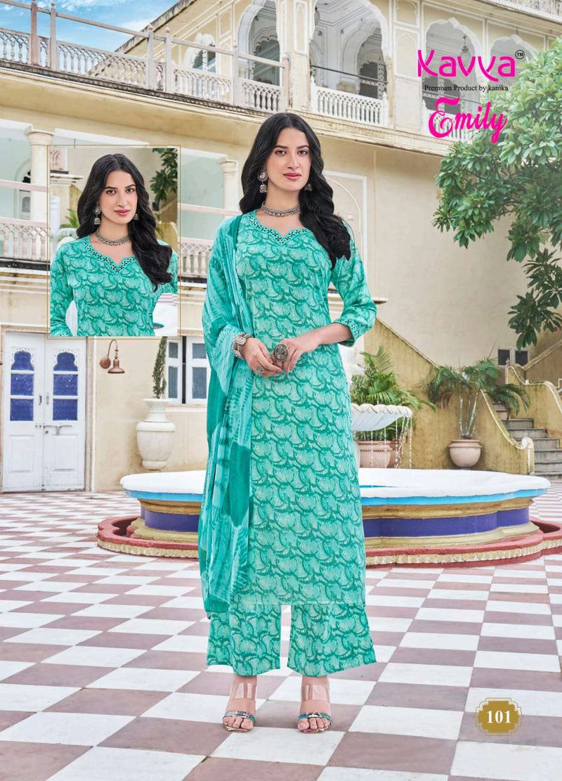 Kavya Emily Vol 1 Capsule Foil Print Kurti Plazo Dupatta Set