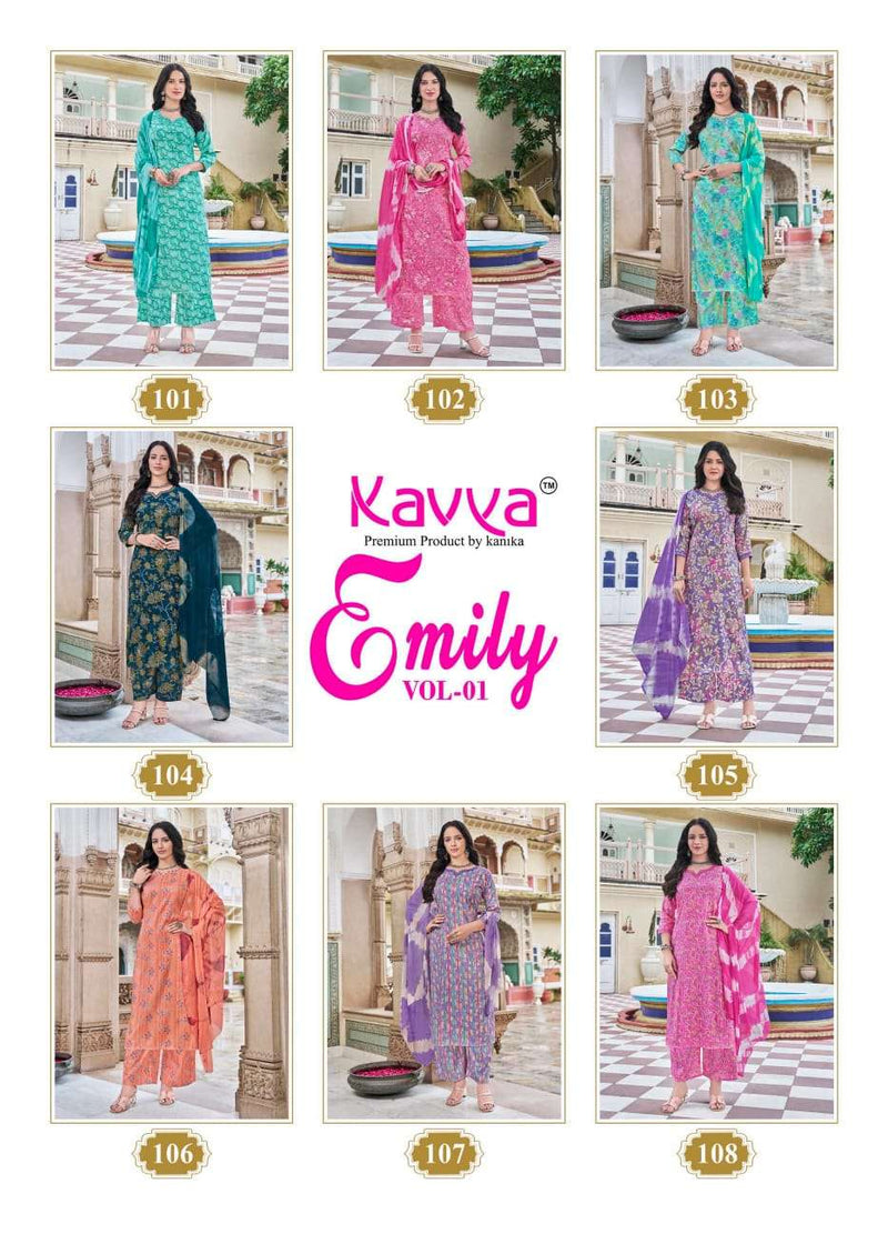 Kavya Emily Vol 1 Capsule Foil Print Kurti Plazo Dupatta Set