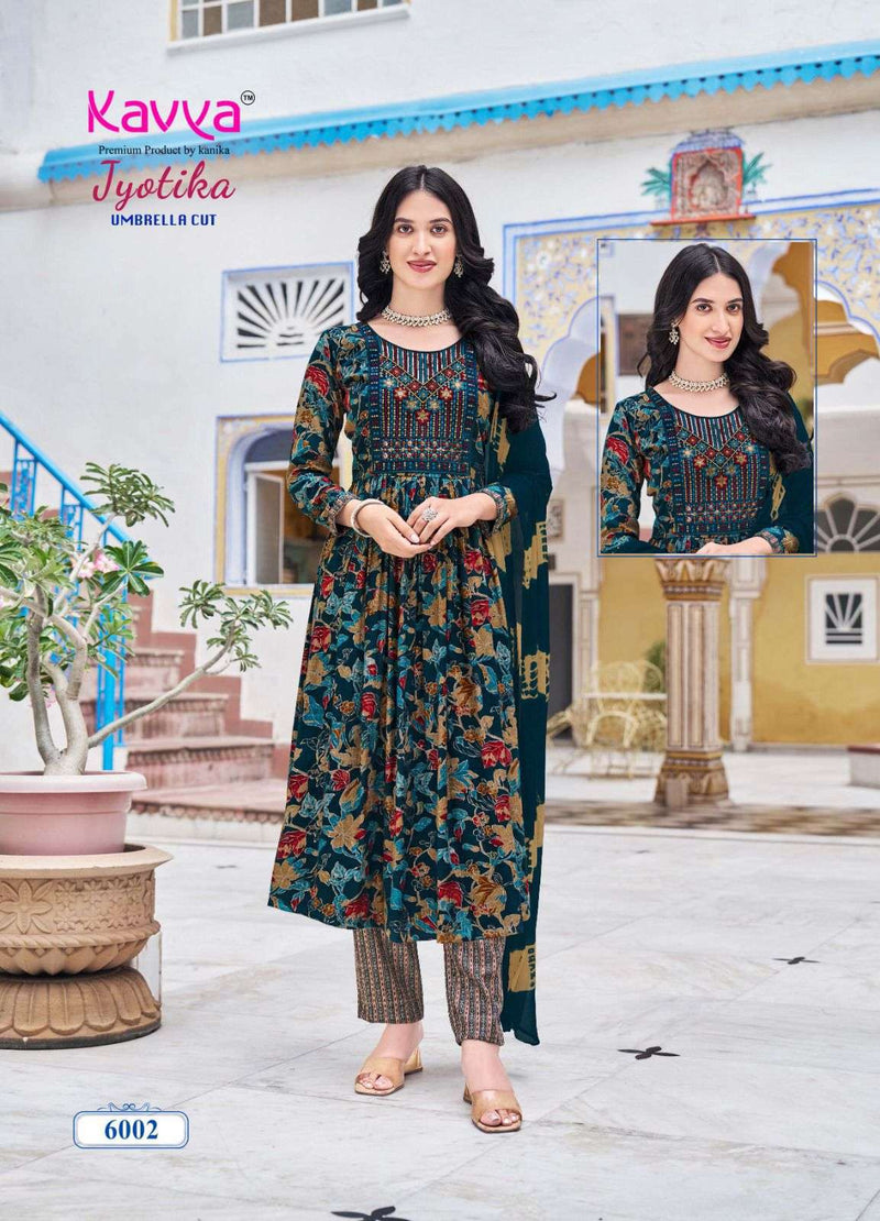 Kavya Jyotika Vol 6 Capsule Print Embrodiery Casual Wear Kurti Pant Dupatta Set