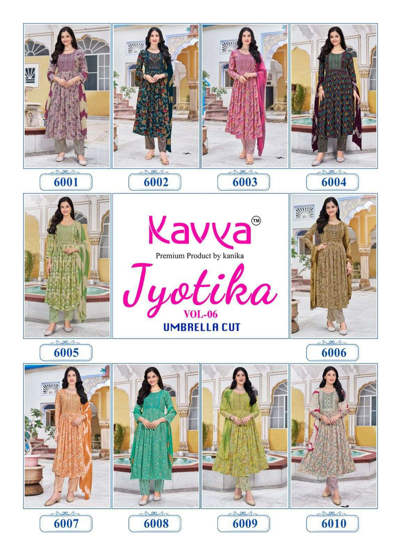 Kavya Jyotika Vol 6 Capsule Print Embrodiery Casual Wear Kurti Pant Dupatta Set