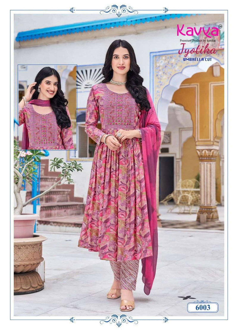 Kavya Jyotika Vol 6 Capsule Print Embrodiery Casual Wear Kurti Pant Dupatta Set