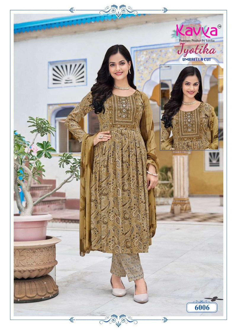 Kavya Jyotika Vol 6 Capsule Print Embrodiery Casual Wear Kurti Pant Dupatta Set