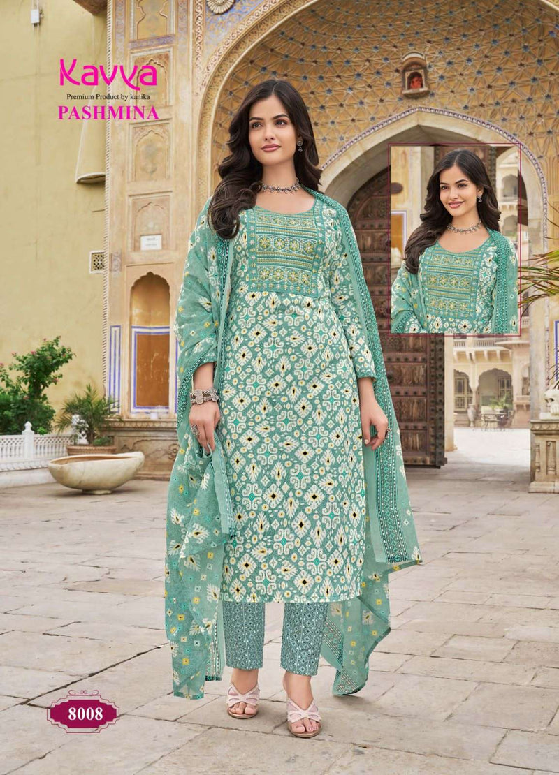 Kavya Pashmina Vol 8 Cotton Embrodiery Daily Wear Kurti Pant Dupatta Set