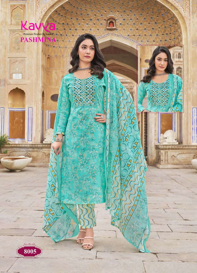 Kavya Pashmina Vol 8 Cotton Embrodiery Daily Wear Kurti Pant Dupatta Set