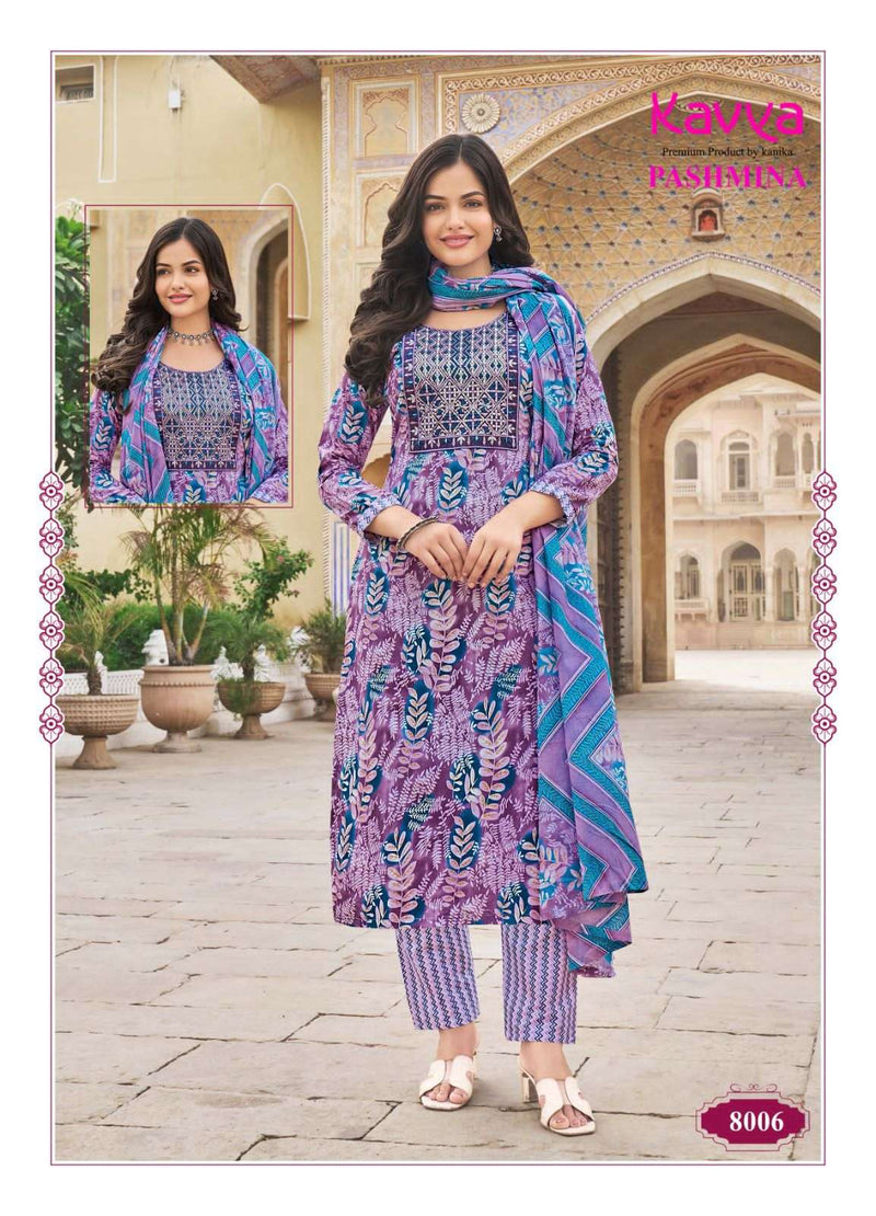 Kavya Pashmina Vol 8 Cotton Embrodiery Daily Wear Kurti Pant Dupatta Set