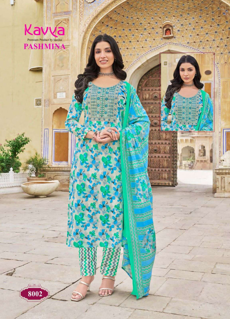 Kavya Pashmina Vol 8 Cotton Embrodiery Daily Wear Kurti Pant Dupatta Set