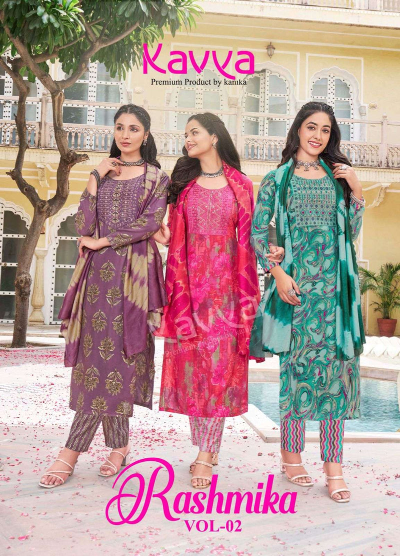 Kavya Rashmika Vol 2 Rayon Printed Straight Kurti With Rayon Printed Bottom And Chanderi Dupatta Set