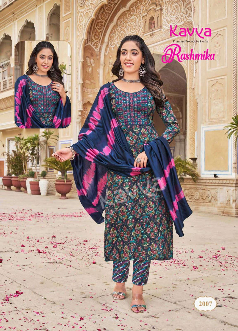 Kavya Rashmika Vol 2 Rayon Printed Straight Kurti With Rayon Printed Bottom And Chanderi Dupatta Set