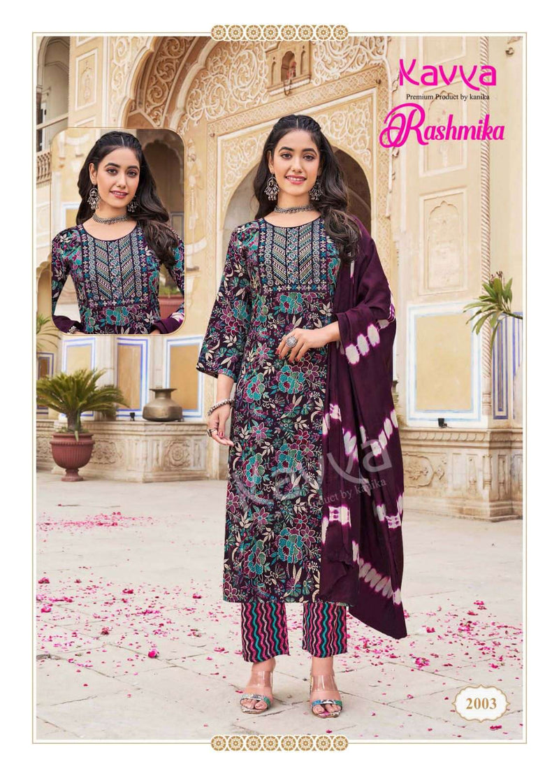 Kavya Rashmika Vol 2 Rayon Printed Straight Kurti With Rayon Printed Bottom And Chanderi Dupatta Set