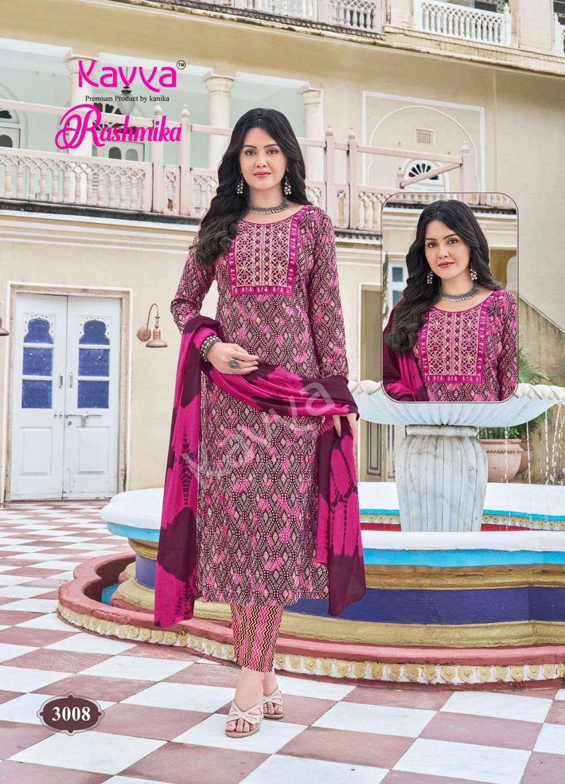 Kavya Rashmika Vol 3 Rayon Daily Wear Straight Kurti  Pant Dupatta Set