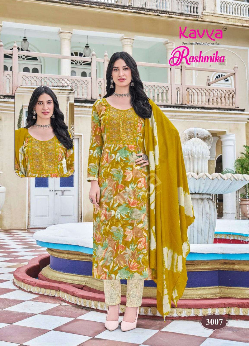 Kavya Rashmika Vol 3 Rayon Daily Wear Straight Kurti  Pant Dupatta Set