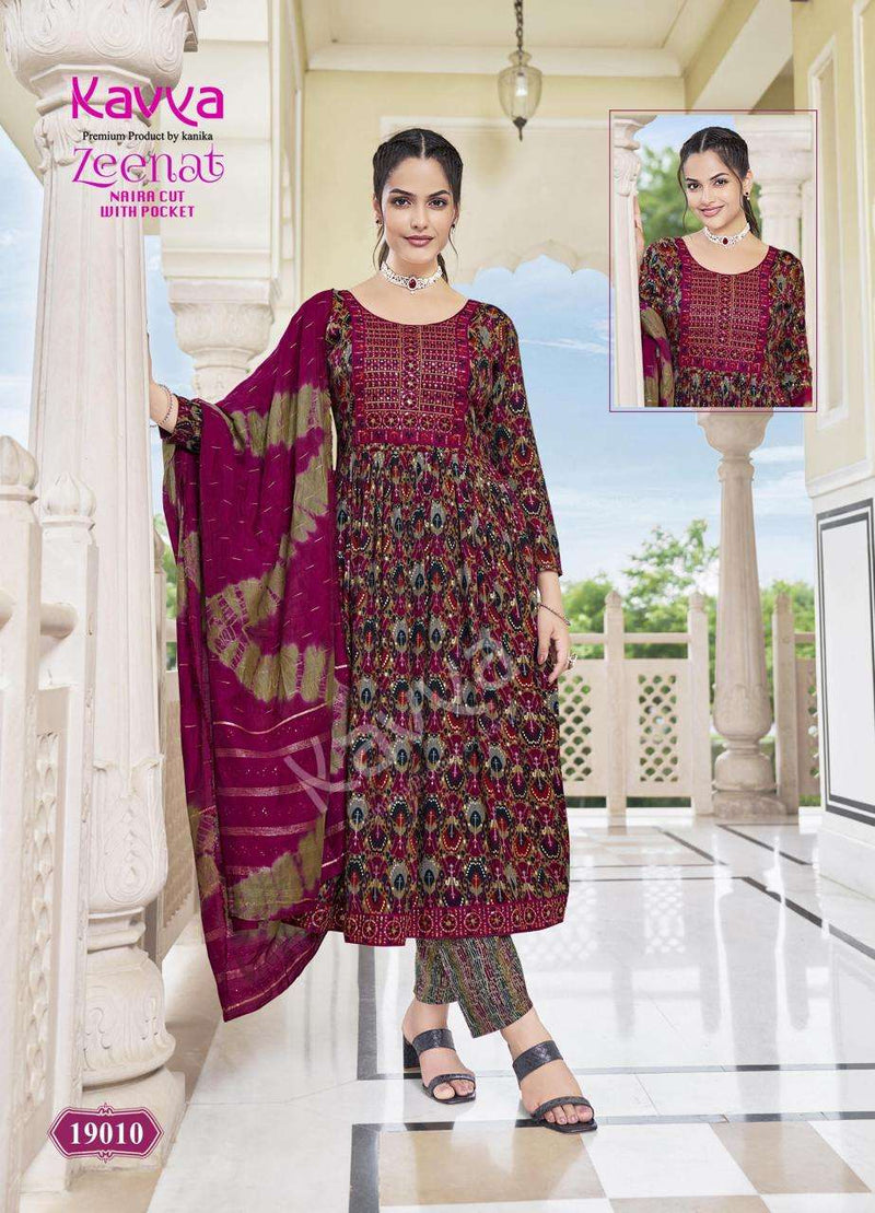 Kavya Zeenat Vol 19 Capsule Foil Print Casual Wear Kurti Pant Dupatta Set