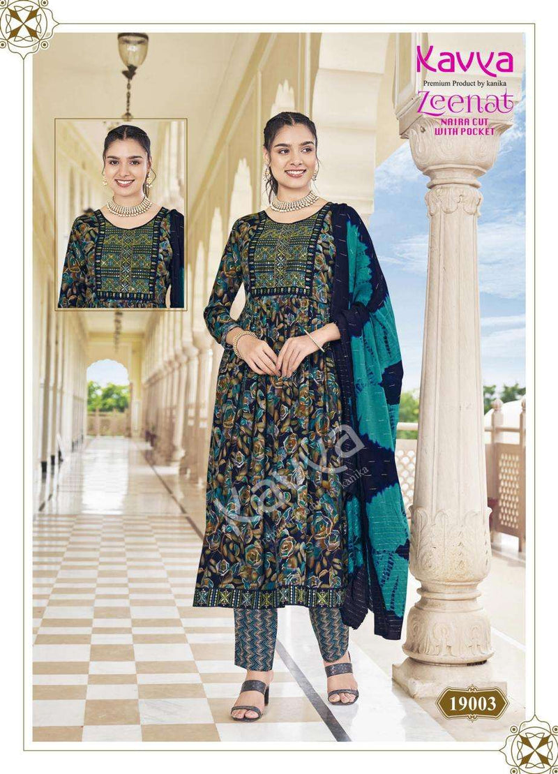 Kavya Zeenat Vol 19 Capsule Foil Print Casual Wear Kurti Pant Dupatta Set