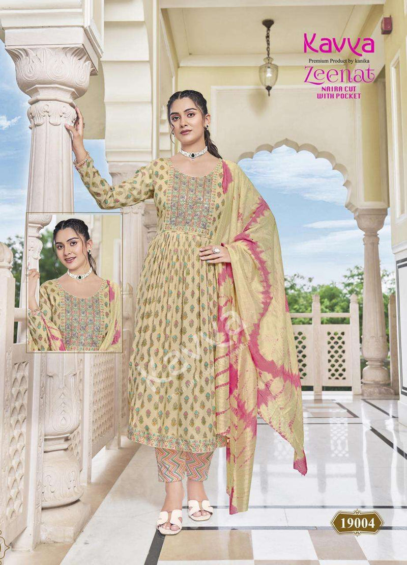 Kavya Zeenat Vol 19 Capsule Foil Print Casual Wear Kurti Pant Dupatta Set