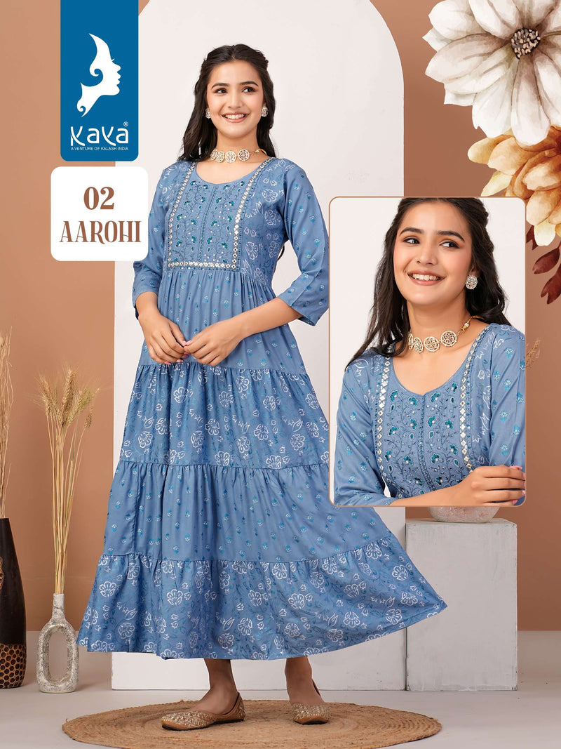 Kaya Aarohi Rayon Print Casual Wear Gown Set