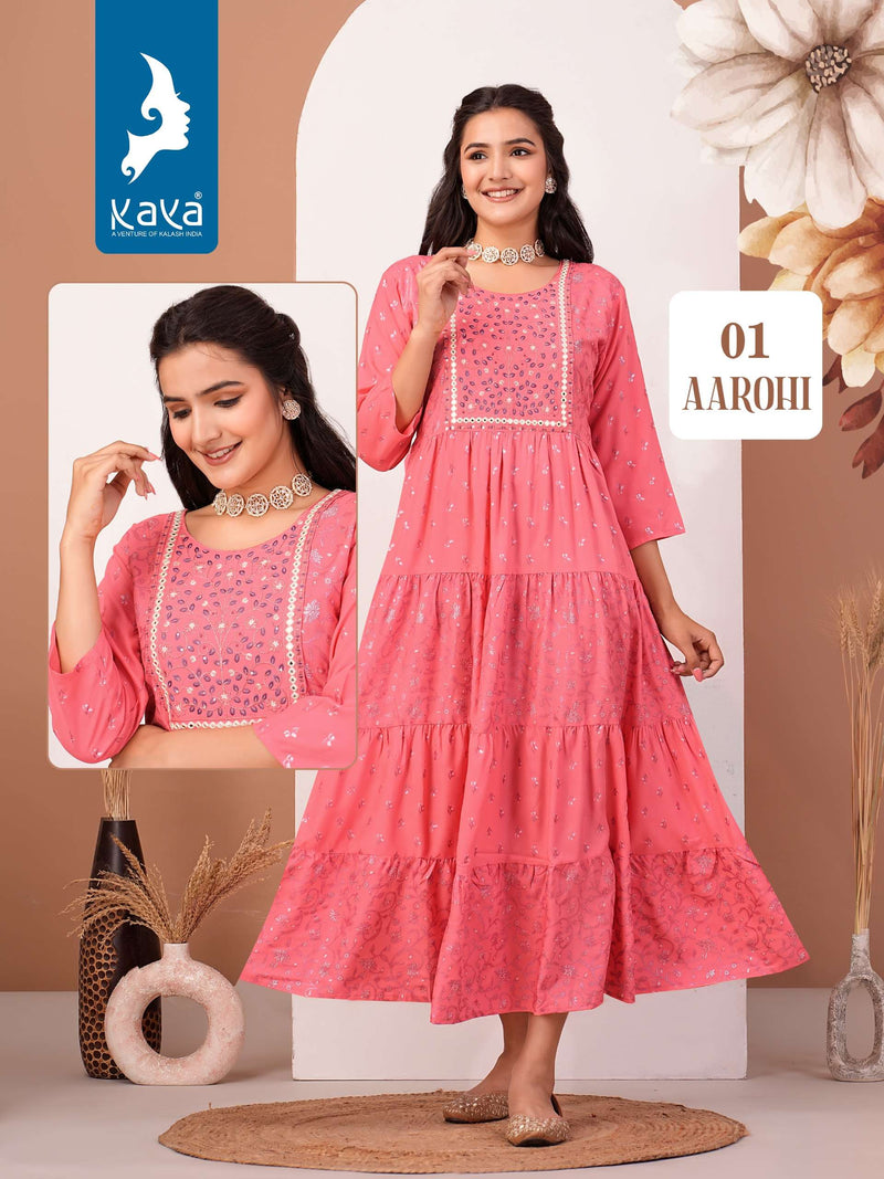 Kaya Aarohi Rayon Print Casual Wear Gown Set