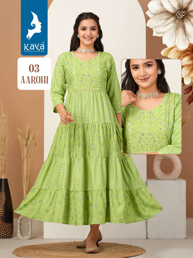 Kaya Aarohi Rayon Print Casual Wear Gown Set