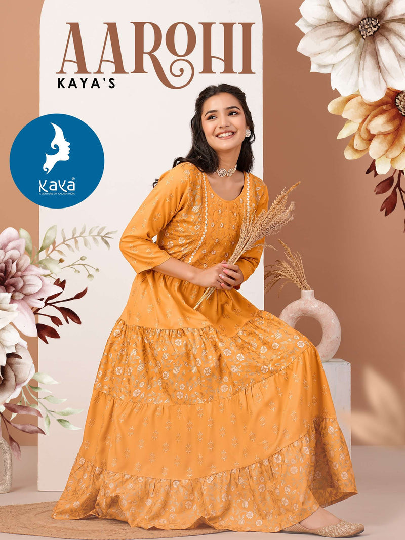 Kaya Aarohi Rayon Print Casual Wear Gown Set