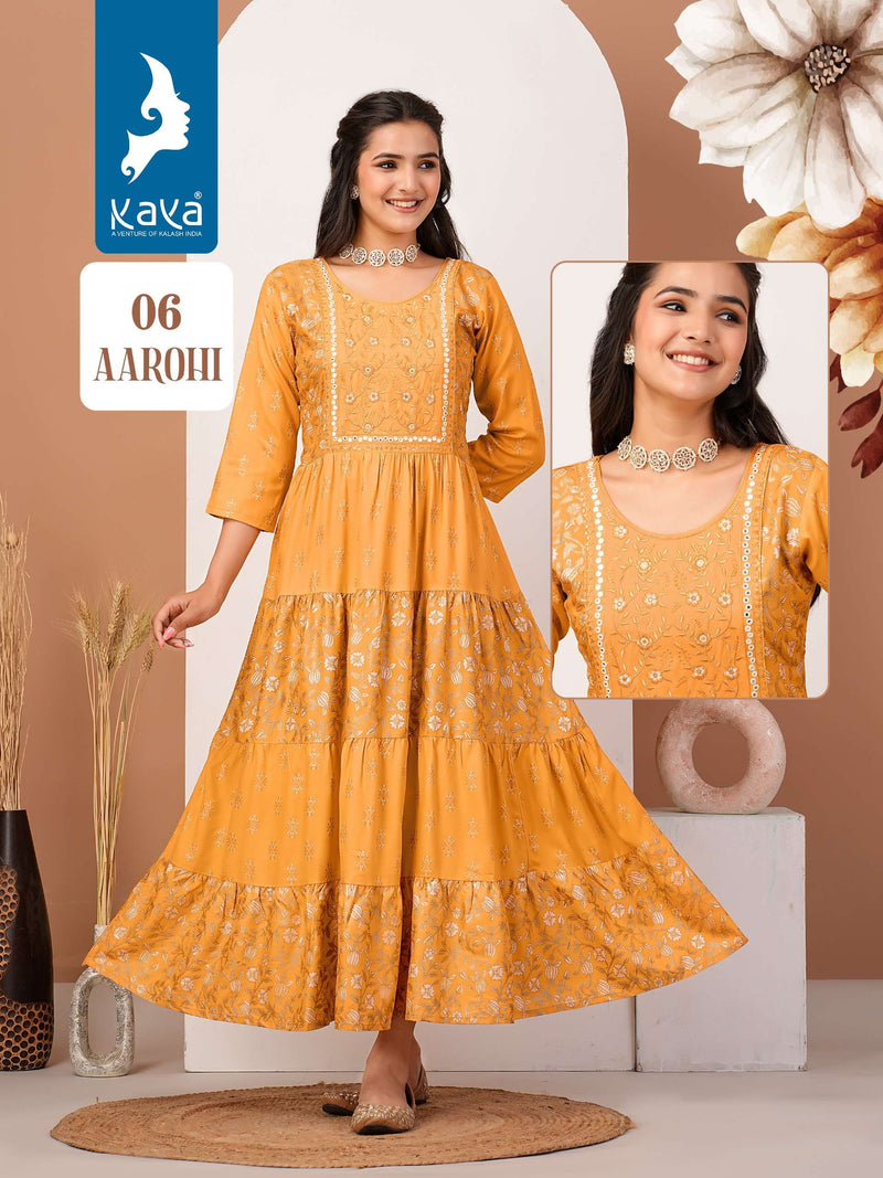 Kaya Aarohi Rayon Print Casual Wear Gown Set