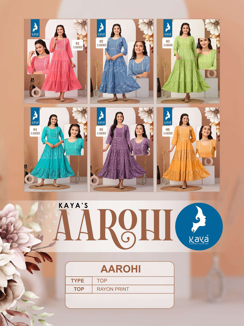 Kaya Aarohi Rayon Print Casual Wear Gown Set