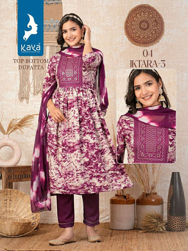 Kaya Iktara Vol 4 Rayon Foil Print Fancy Kurti Pant Dupatta Set