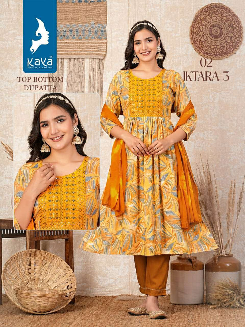 Kaya Iktara Vol 4 Rayon Foil Print Fancy Kurti Pant Dupatta Set