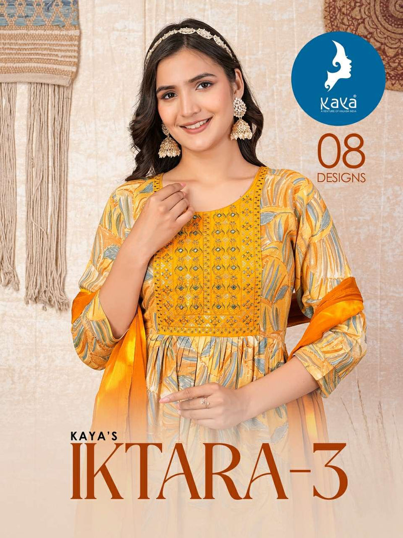 Kaya Iktara Vol 4 Rayon Foil Print Fancy Kurti Pant Dupatta Set