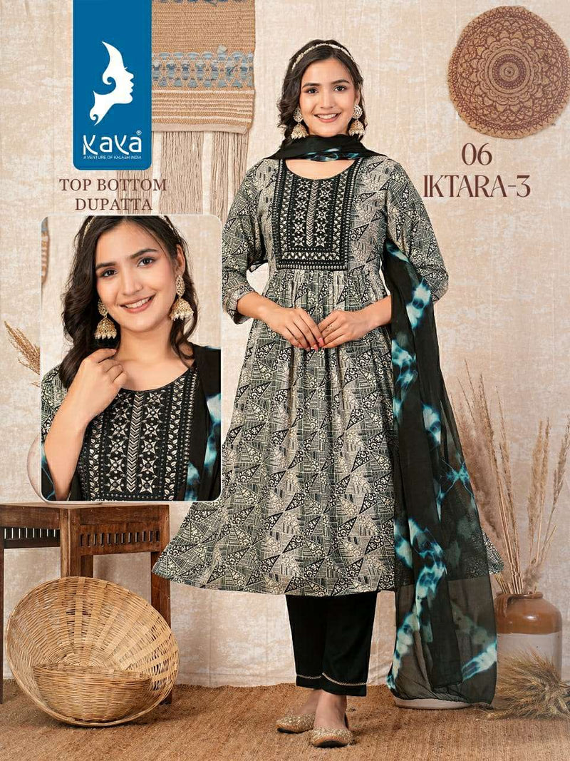 Kaya Iktara Vol 4 Rayon Foil Print Fancy Kurti Pant Dupatta Set