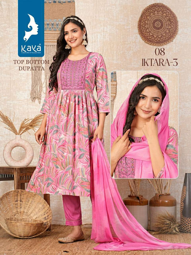 Kaya Iktara Vol 4 Rayon Foil Print Fancy Kurti Pant Dupatta Set