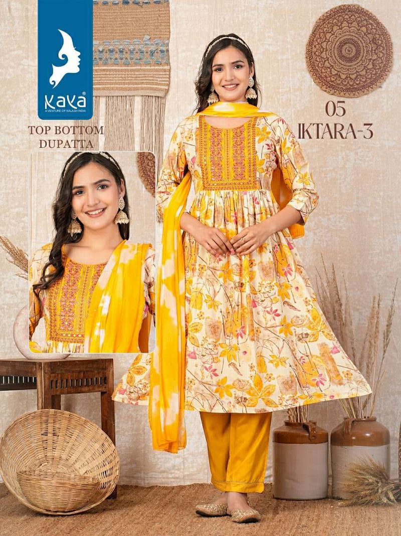 Kaya Iktara Vol 4 Rayon Foil Print Fancy Kurti Pant Dupatta Set