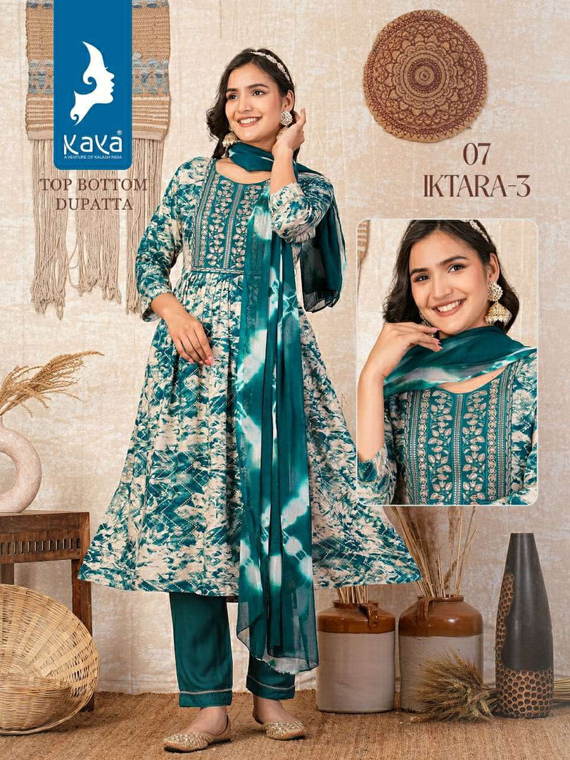 Kaya Iktara Vol 4 Rayon Foil Print Fancy Kurti Pant Dupatta Set