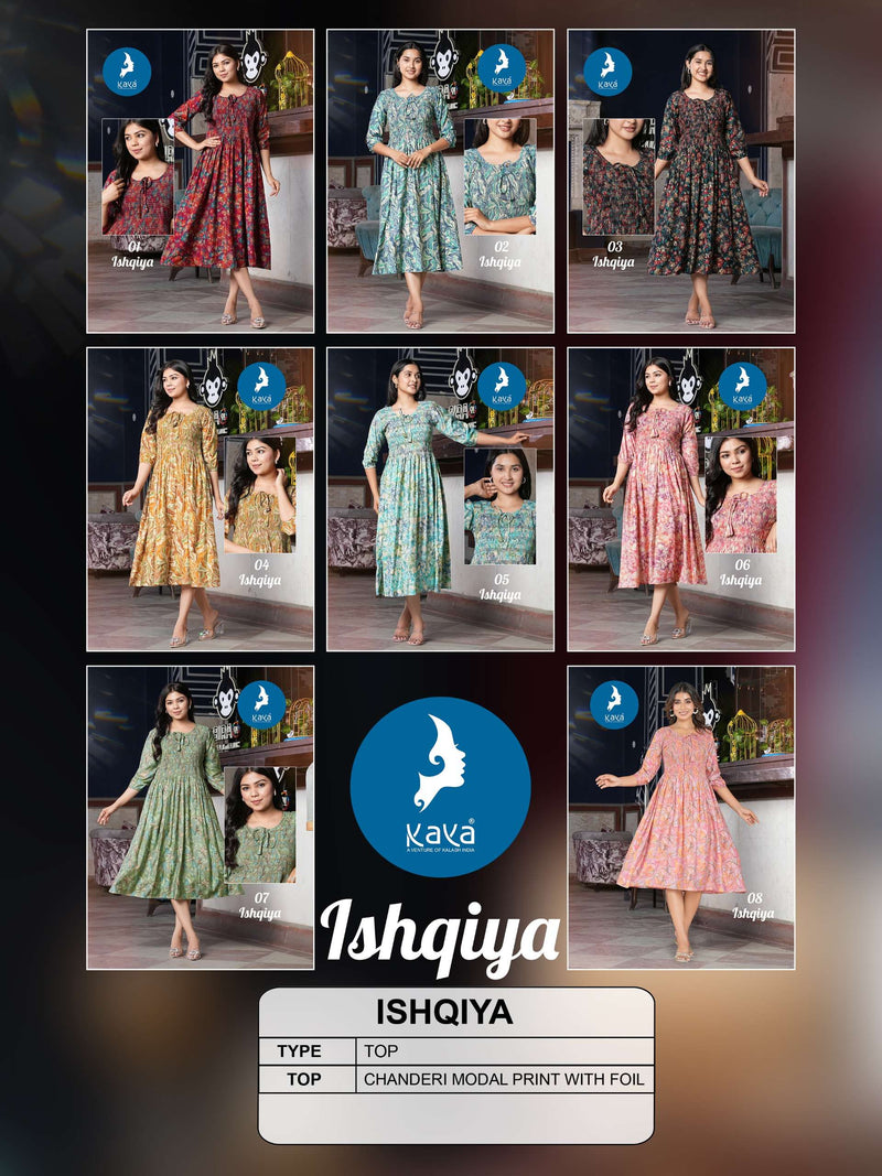 Kaya Ishqiya Chanderi With Foil Print Full Stiched  Fancy Midi Gown