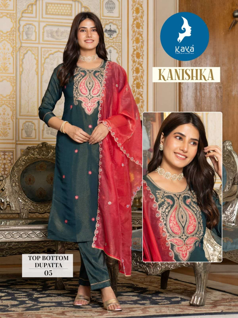 Kaya Kanishka Tissue Silk Festival Wear Kurti Pant Dupatta Set